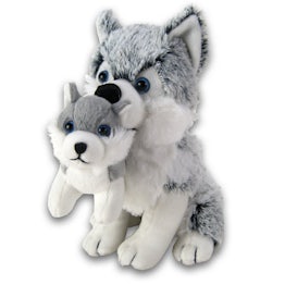 Husky zittend met pup 40 cm